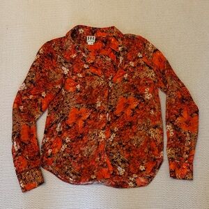 Haute Hippie Vibrant Orange and Brown Floral Shirt